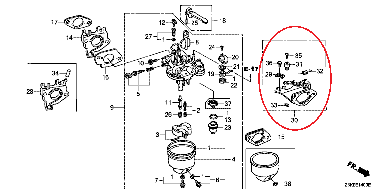 ENS. APPUI DE COMMANDE DE STARTER GX240 GX270 GX340 GX390