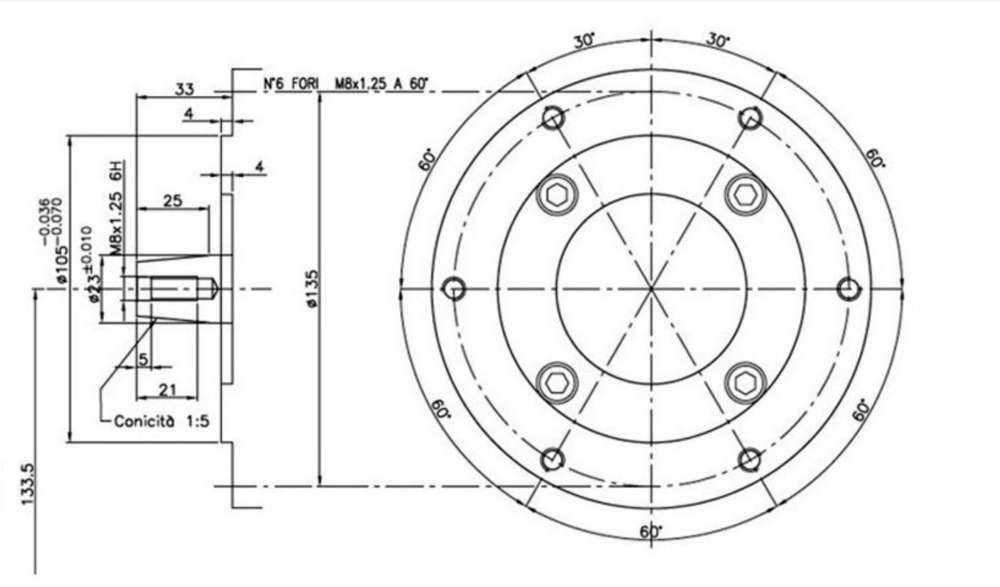 KOHLER CH270-3216 (7CV) Arbre conique 23mm; BRIDE ITALIEN M8 x 6 (135mm)