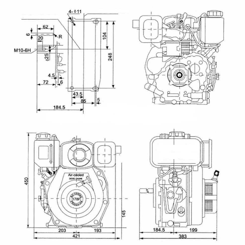 YARMAX  178FS Arbre 25mm avec réducteur 2-1 5.4CV