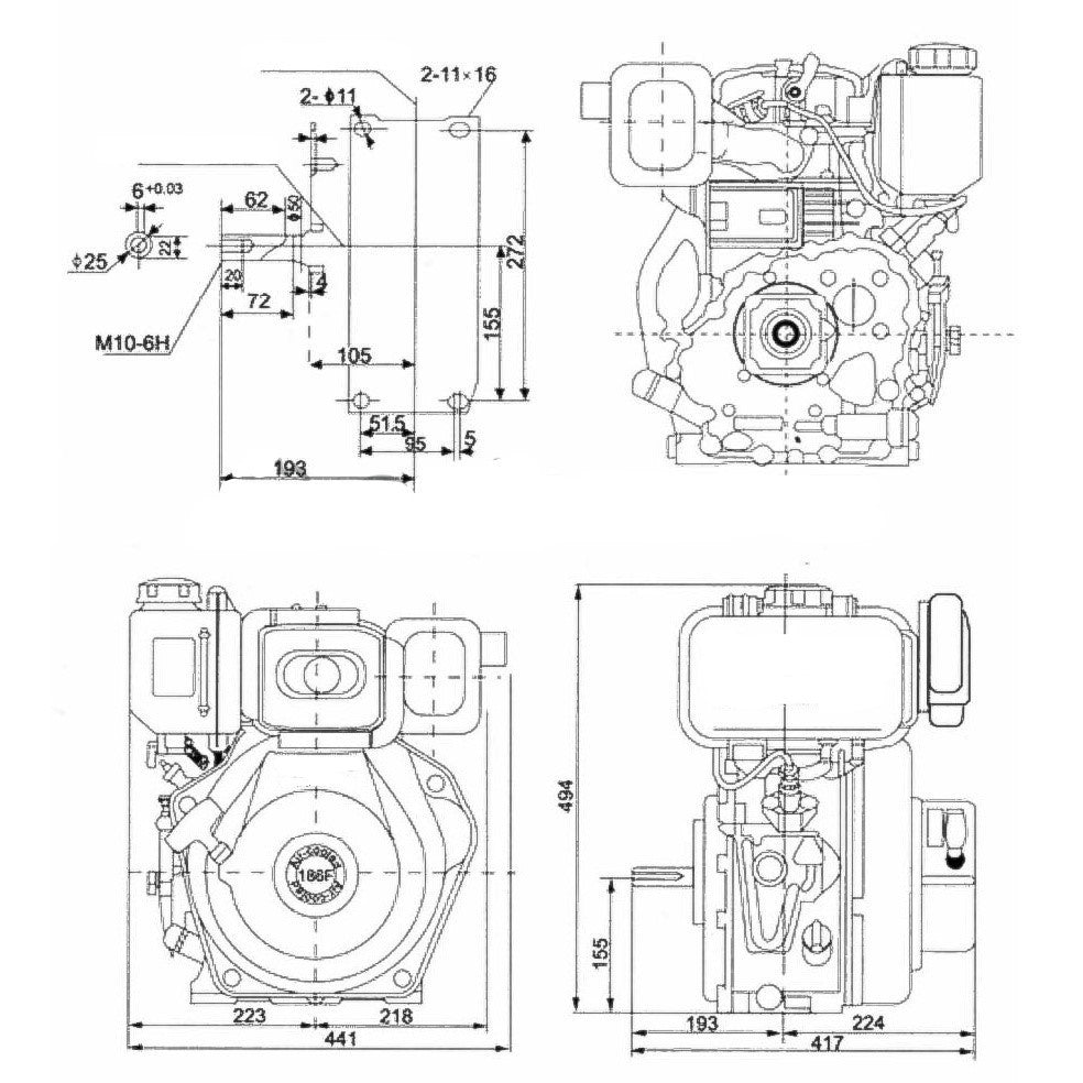 YARMAX  186FAE Arbre 25.4mm 8.6CV