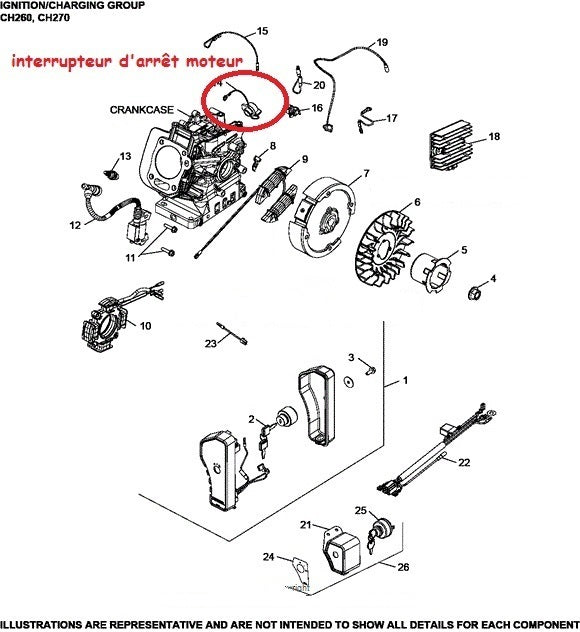 INTERRUPTOR DE PARADA DEL MOTOR compatible con KOHLER CH270 (versión adaptable)